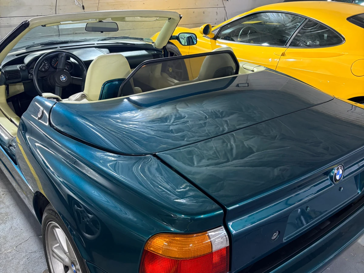 Rare BMW Z1 in British Racing Green — rear 3/4 exterior view before interior leather preservation by Leather & Vinyl Care NYC
