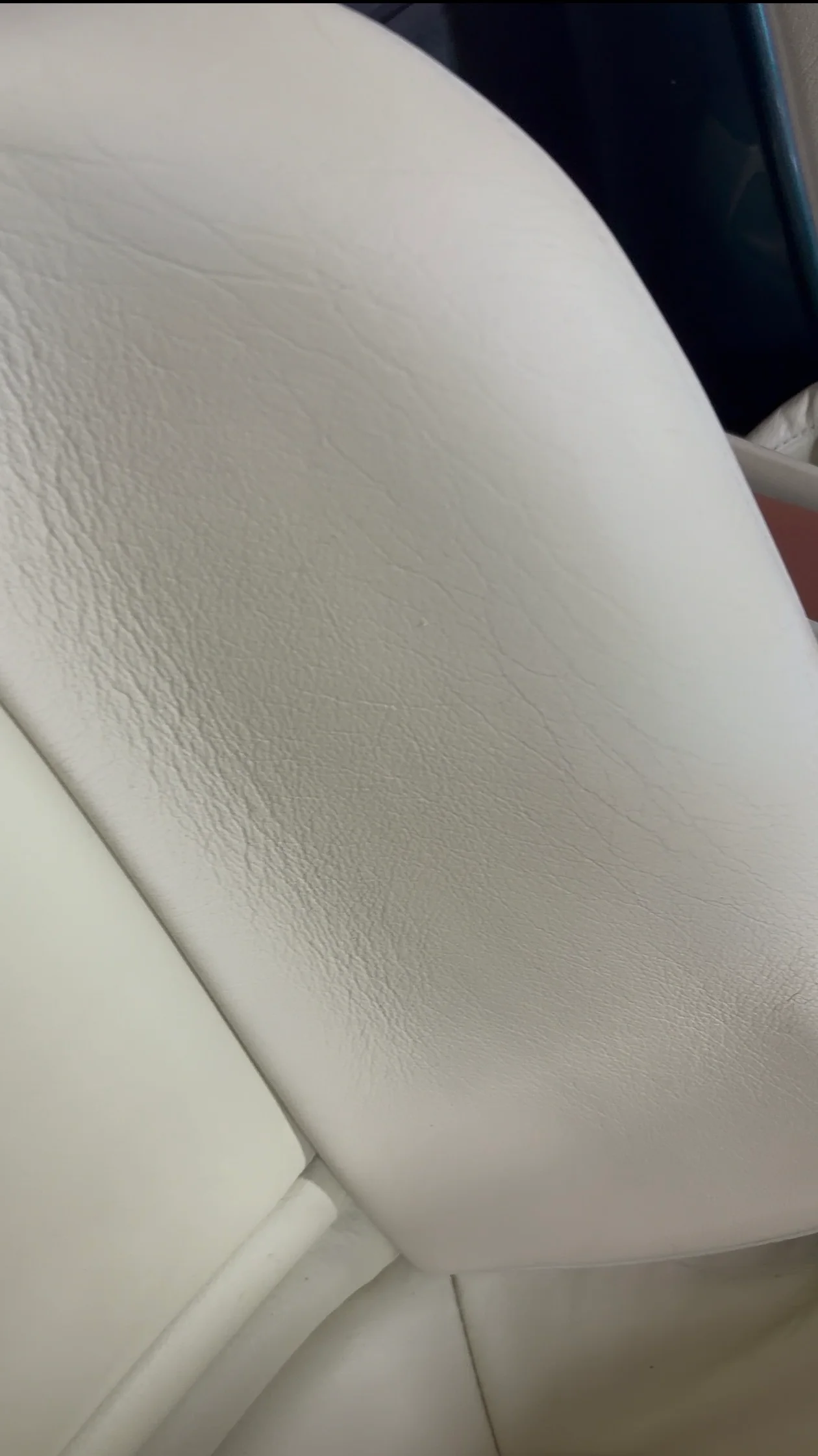 BMW Z1 seat leather after preservation — surface crazing significantly improved, color consistent, original grain texture retained