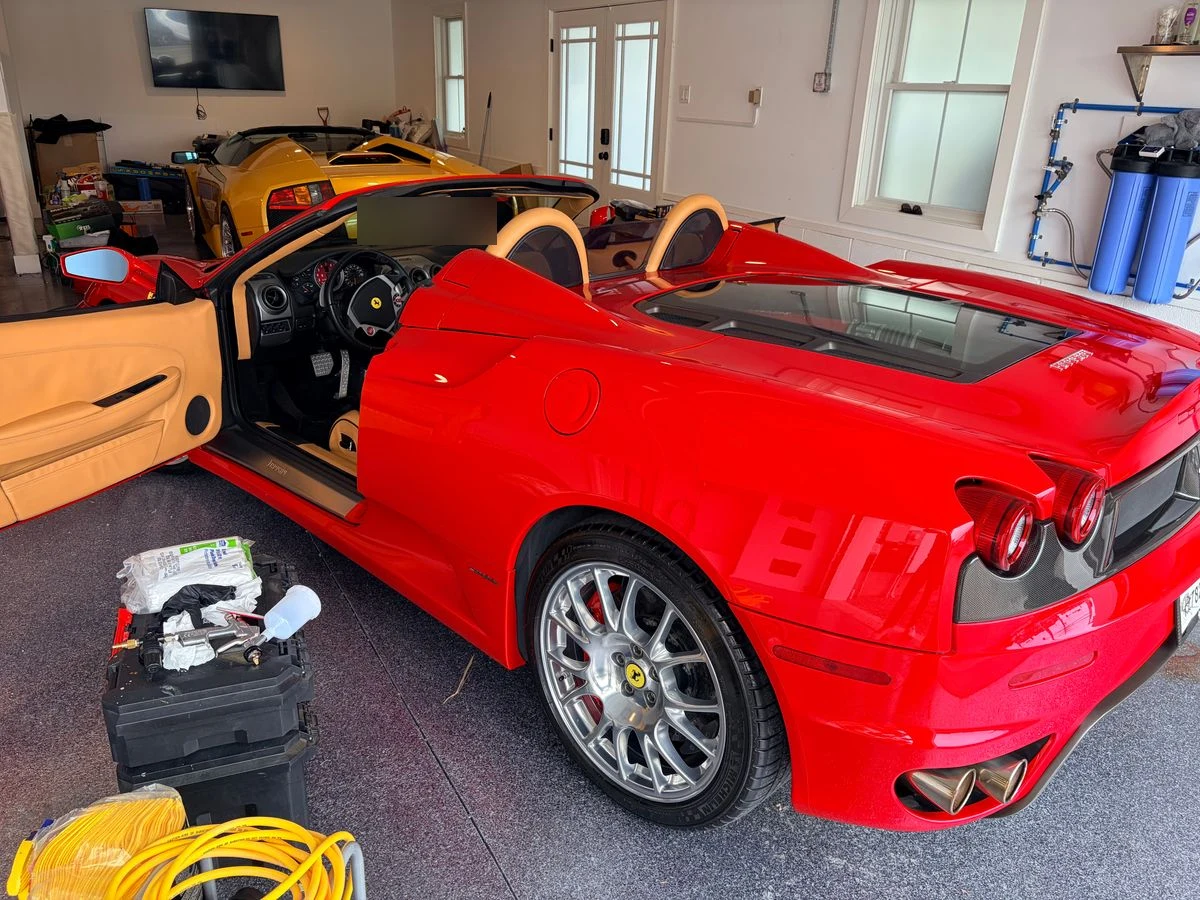 2007 Ferrari F430 Spider in Rosso Corsa — Ferrari F430 Spider exterior before interior leather restoration in New Jersey