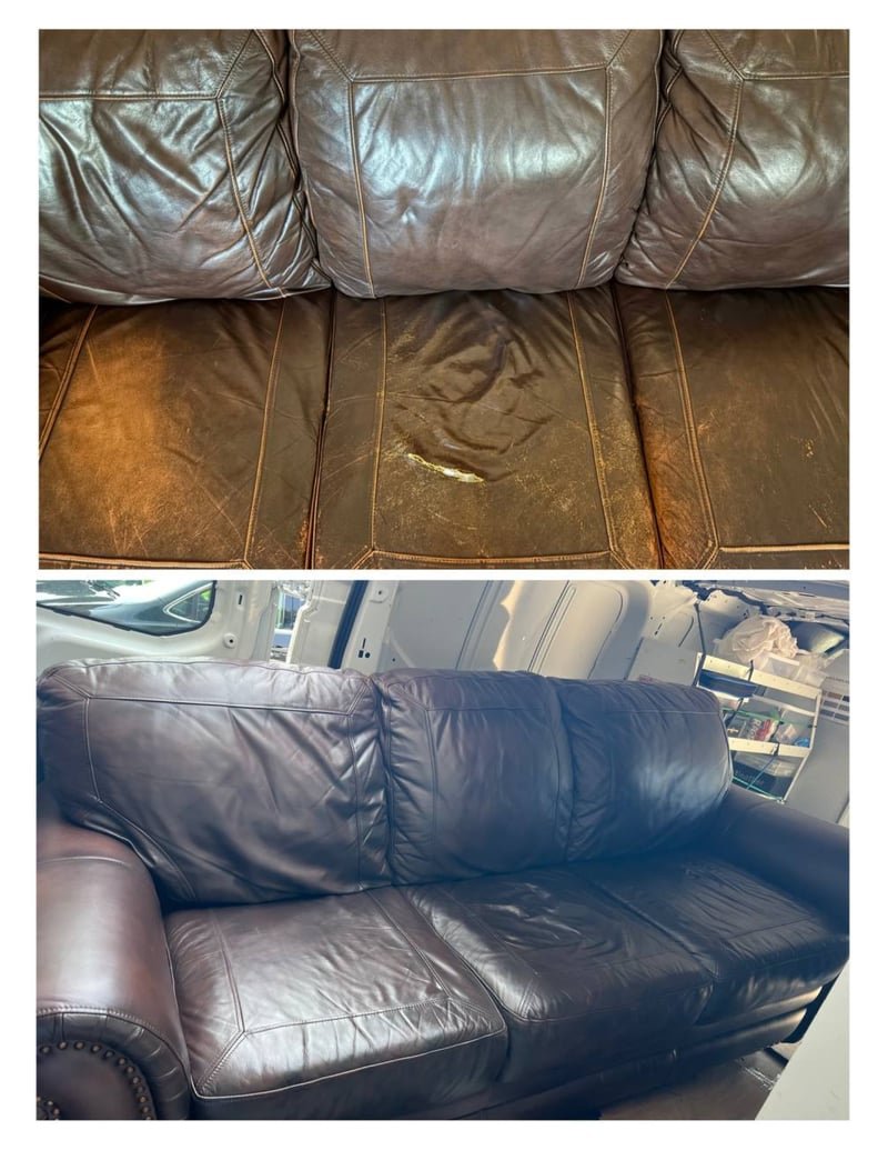 Commercial leather sofa repair and recolor NYC