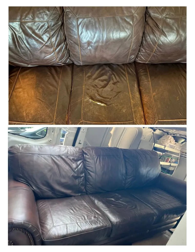Brown leather couch repair and color restoration Brooklyn NY