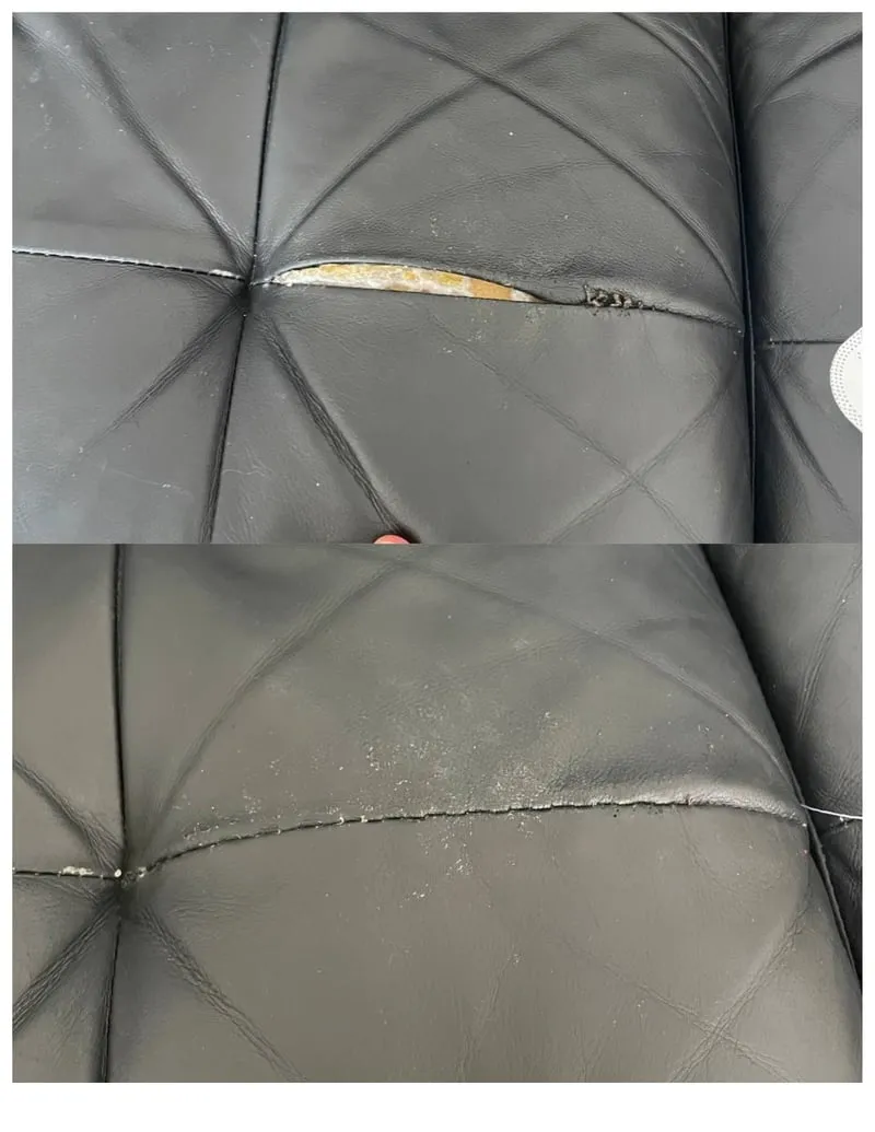 Leather ottoman stitching repair and restoration NYC
