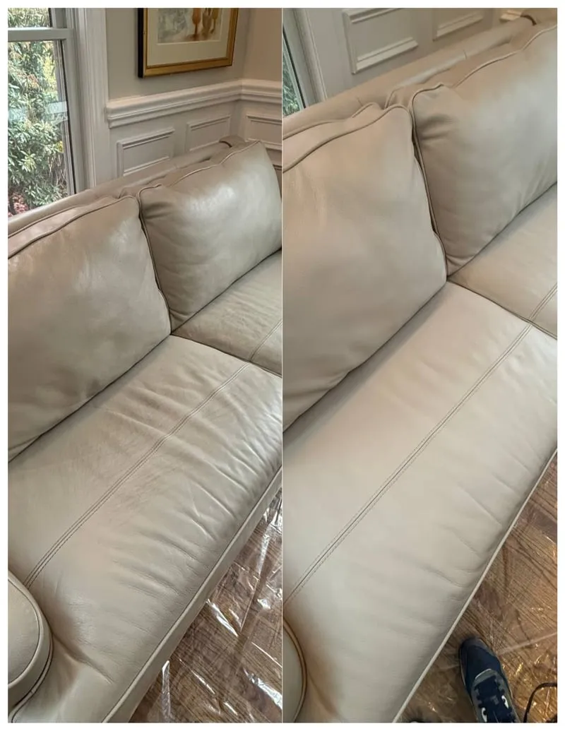 White leather couch recolor restoration by Leather and Vinyl Care NYC