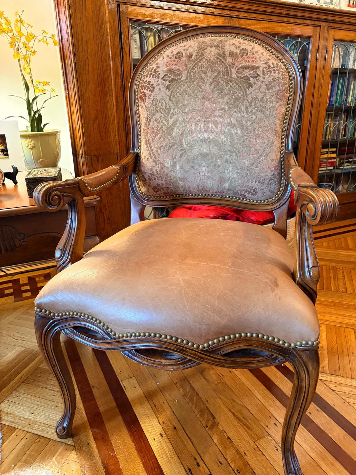 Dining chair seat cushion after foam replacement in Brooklyn NY — cushion sitting high and fully supported with original upholstery retained